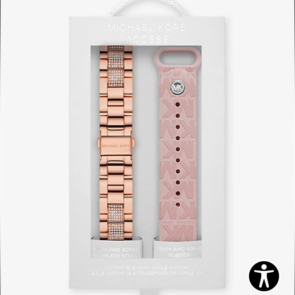 Michael Kors Pavé Rose Gold-Tone and Logo Strap for Apple Watch® Gift Set NWT - Picture 1 of 11